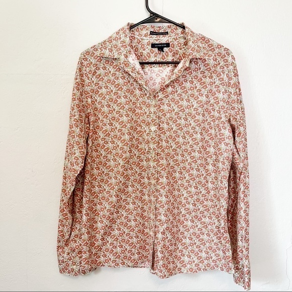 Lands' End No Iron Pinpoint Oxford Floral Button Down - Picture 1 of 5